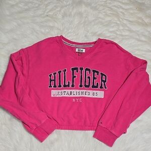 Tommy Hilfiger Denim Pink Cropped Pullover Sweatshirt Sz XS